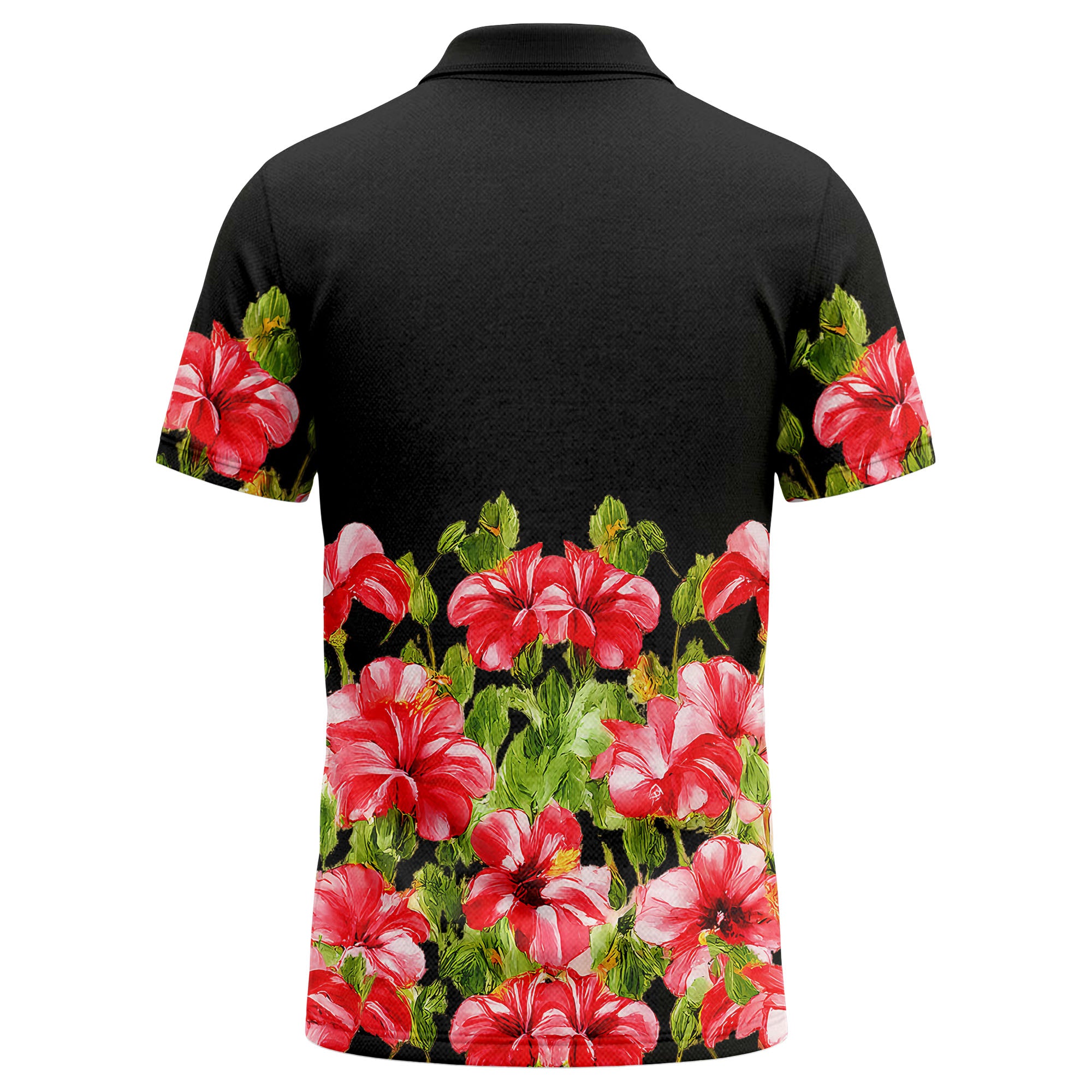 watercolor hibiscus & emerald leaf tropical polo shirt for men