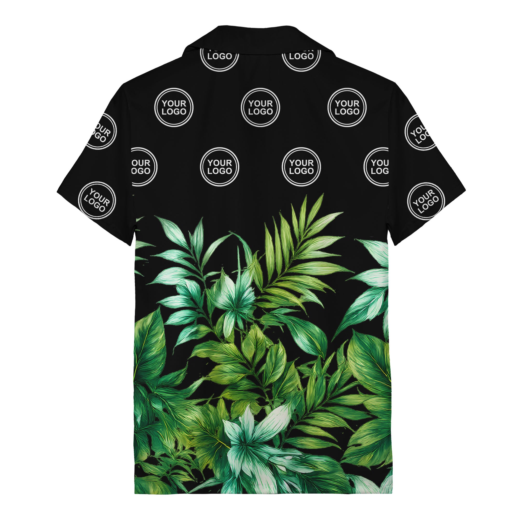 watercolor palm fronds & monogram logo repeat hawaiian shirt