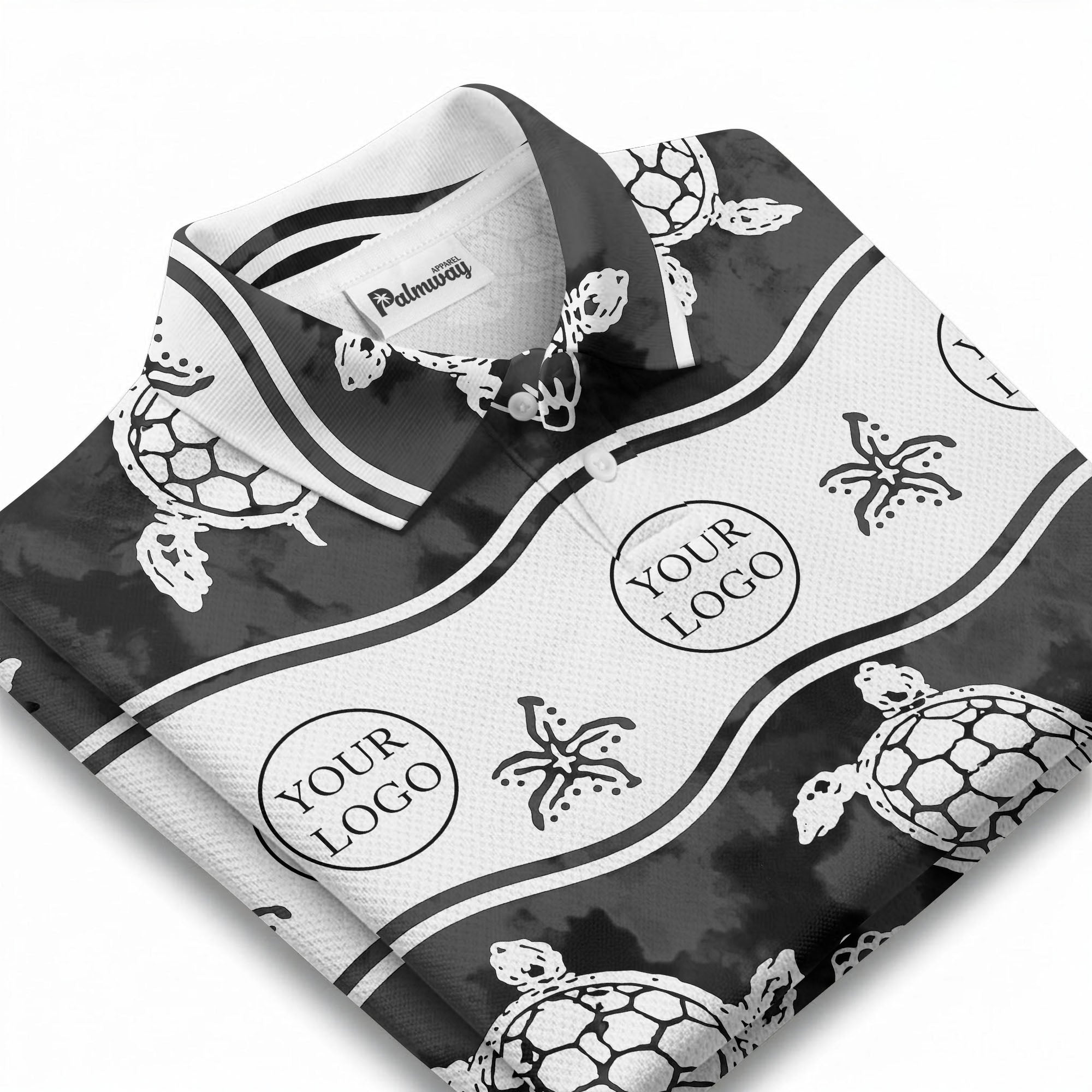 wavy band sea turtles starfish monochrome polo shirt for men