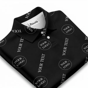 your name & logo repeat pattern black polo shirt for men