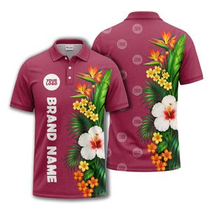 bird of paradise & hibiscus floral polo shirt for men