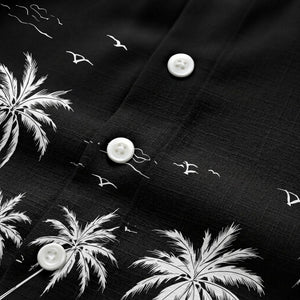 black and white palm trees & seagulls coastal scene hawaiian shirt