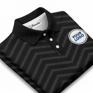 black chevron dot geometric pattern custom logo polo shirt for men