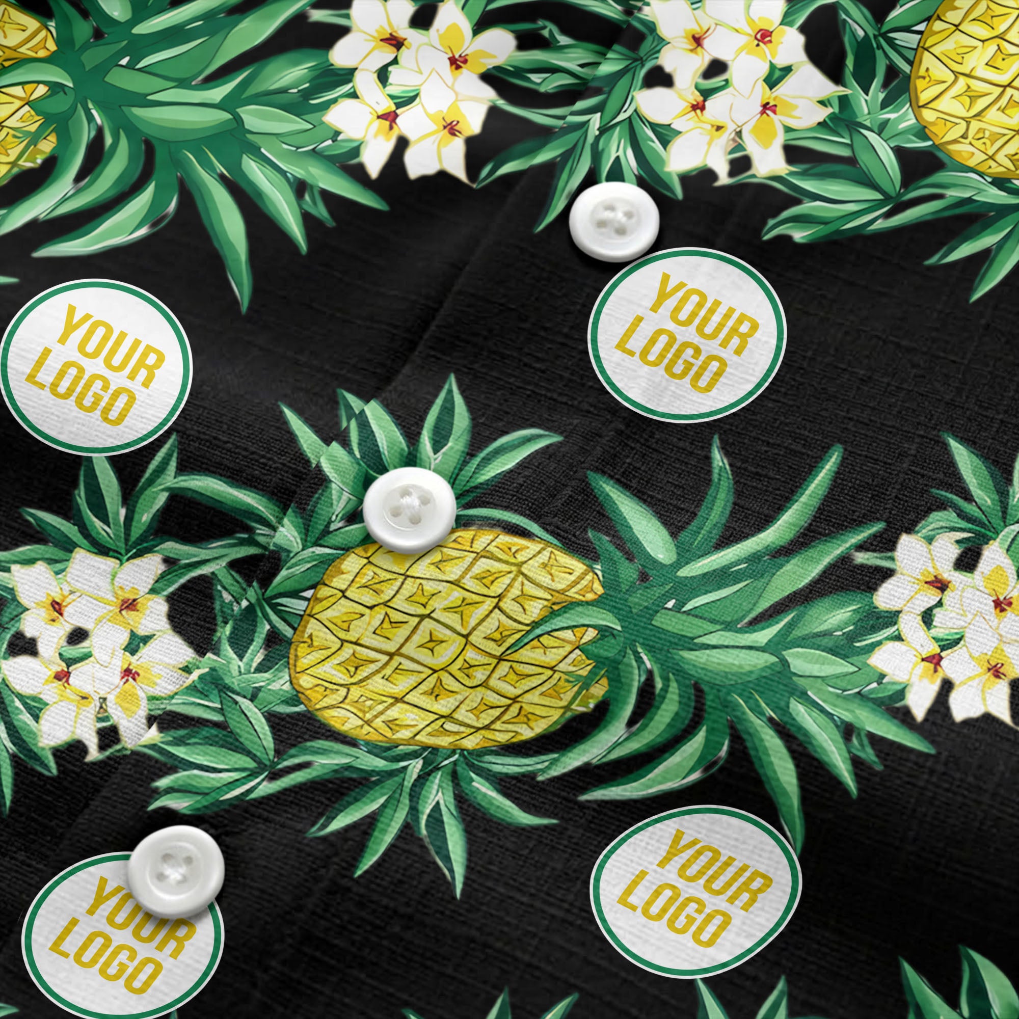 black pineapple & plumeria photographic all over hawaiian shirt