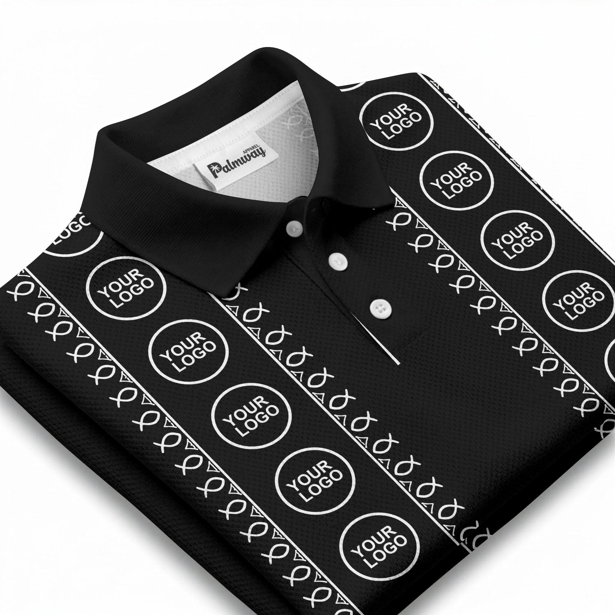 black white fish symbol repeat pattern golf polo shirt