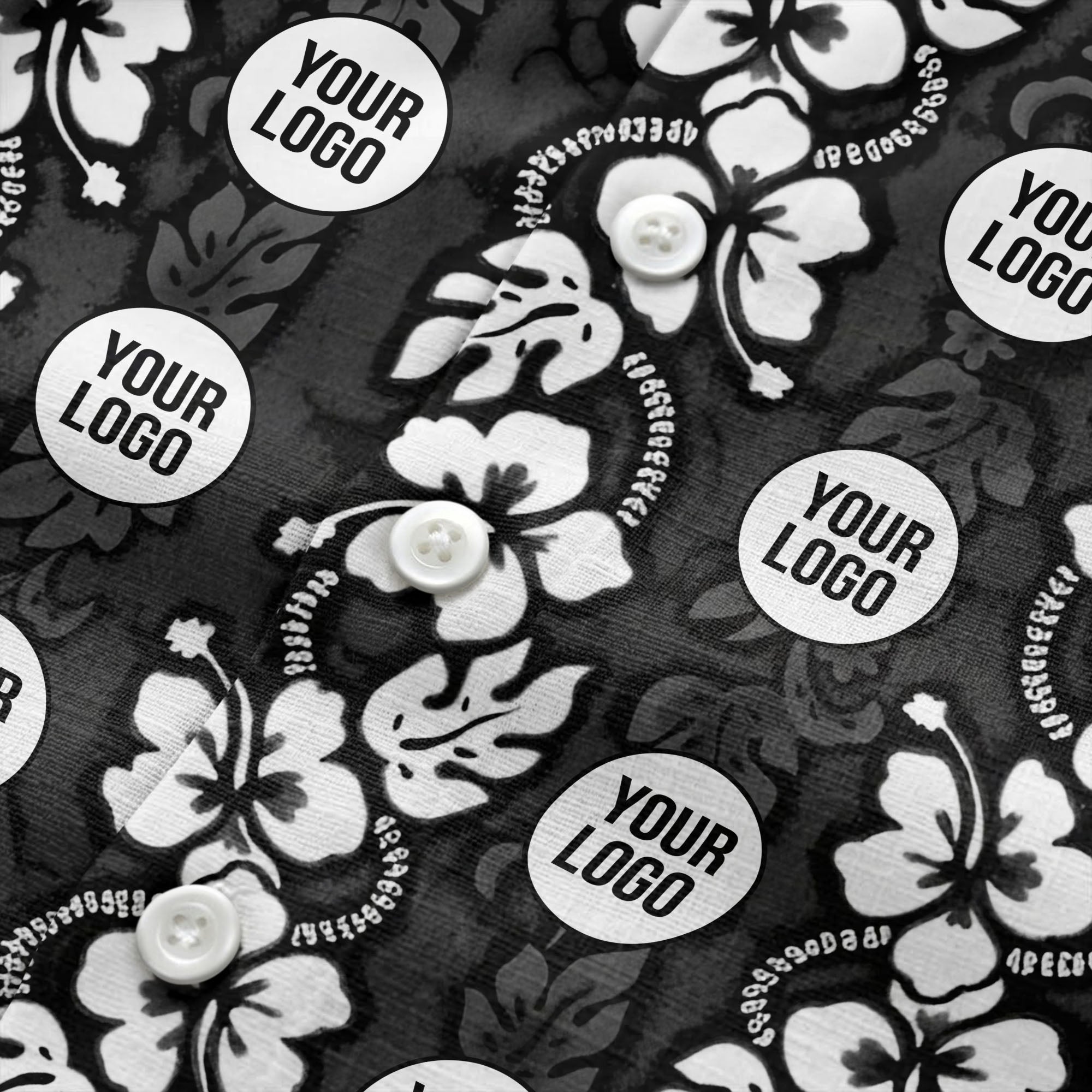 black & white hibiscus monstera custom logo hawaiian shirt for men