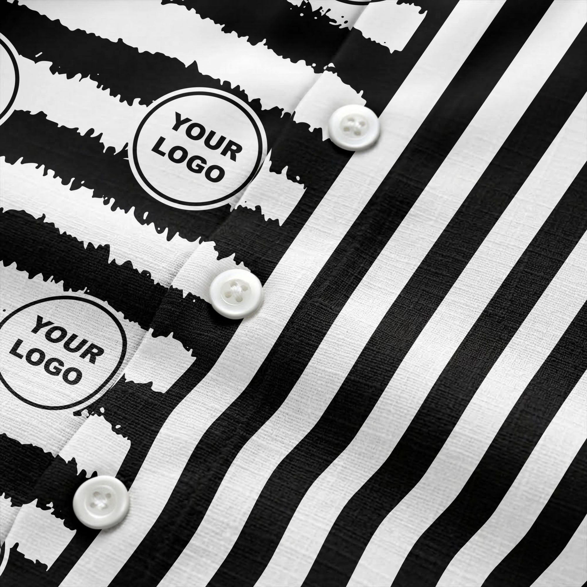 bold black-white stripe & circular logo hawaiian shirt