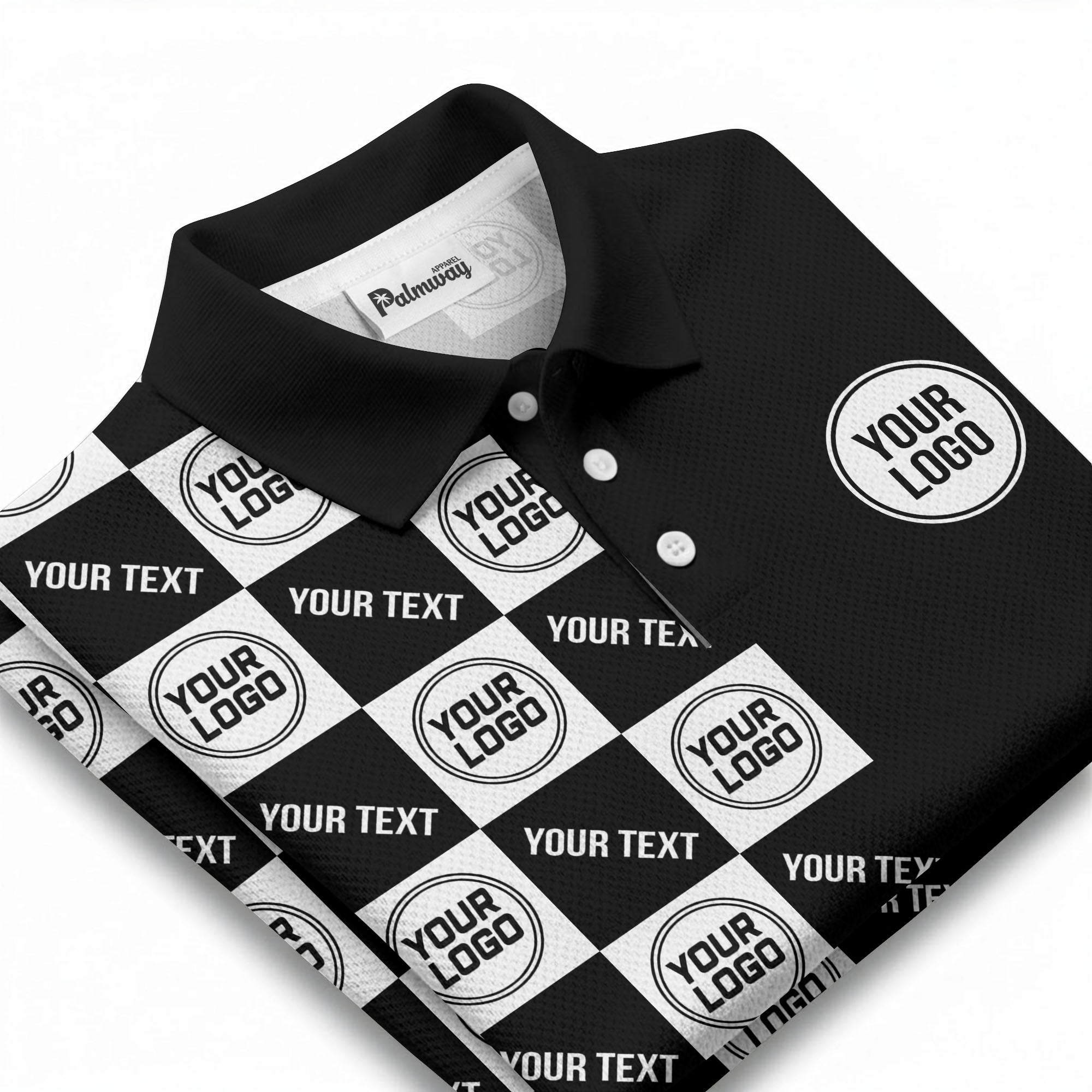 checkerboard repeat logo text black white customizable polo shirt