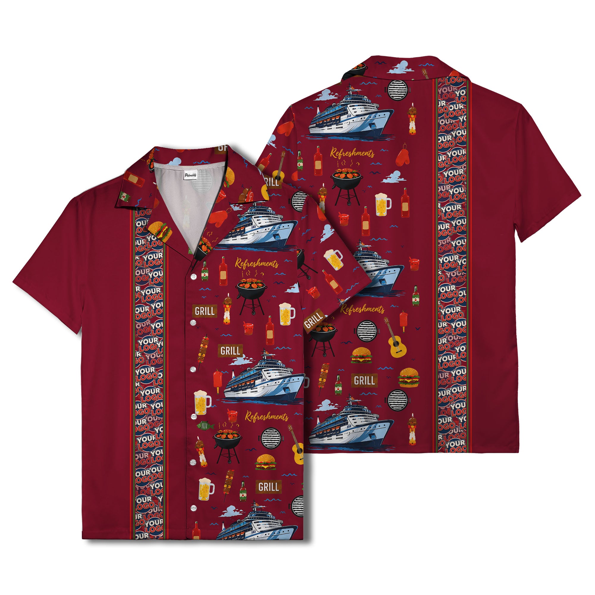 cruise ship grill & refreshments fun cartoon hawaiian shirt for men