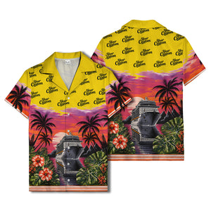 cruise ship sunset palm trees hibiscus flowers hawaiian shirt for men