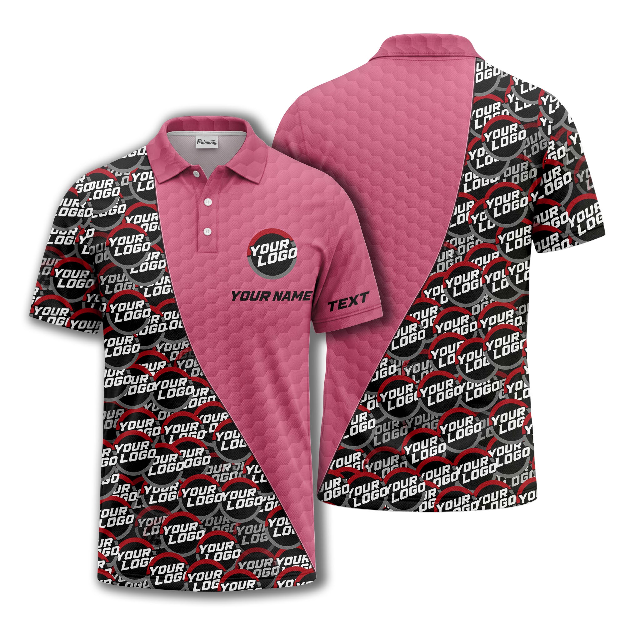 custom logo circles & hexagons grid polo shirt for men