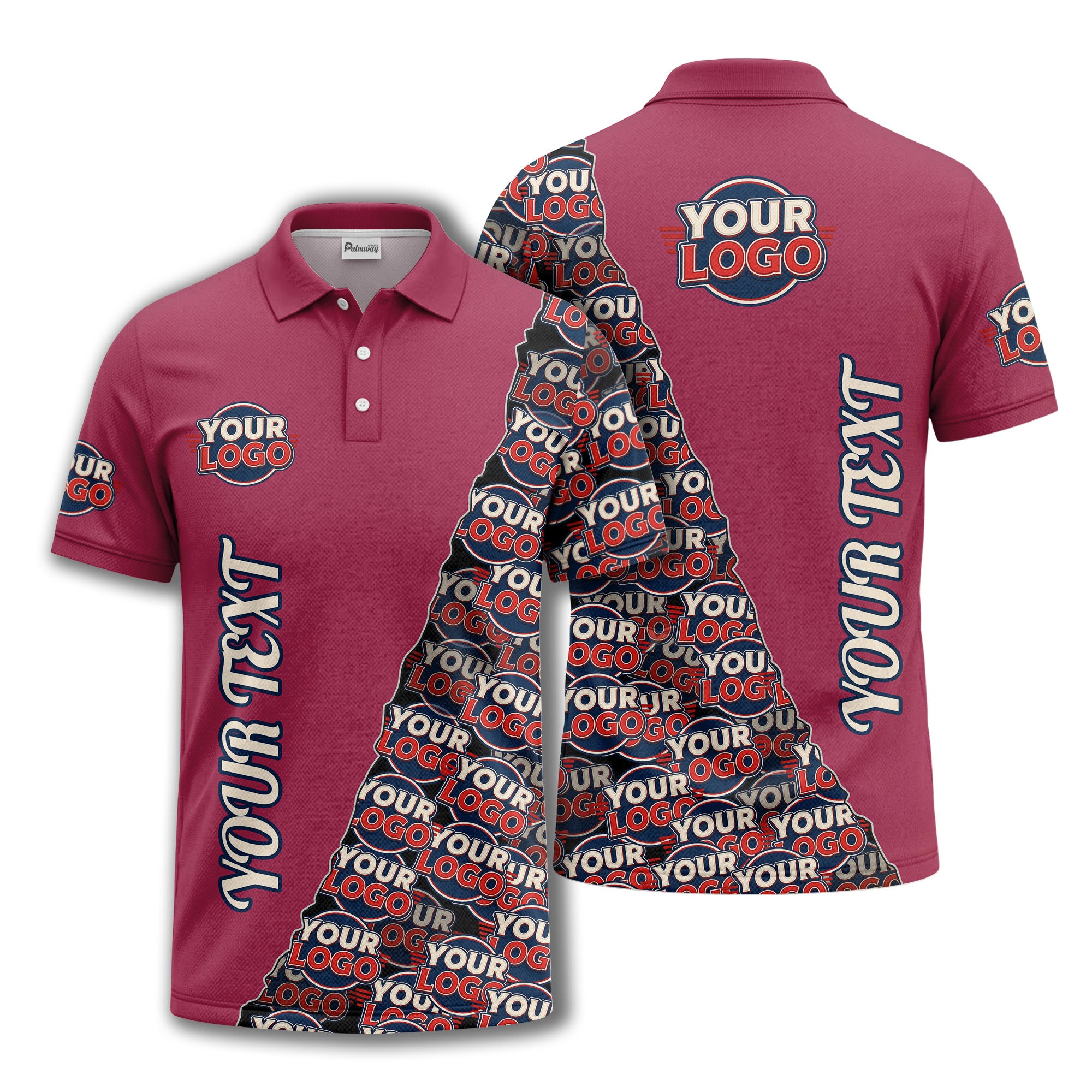 custom logo repeat vertical text pattern personalized polo shirt