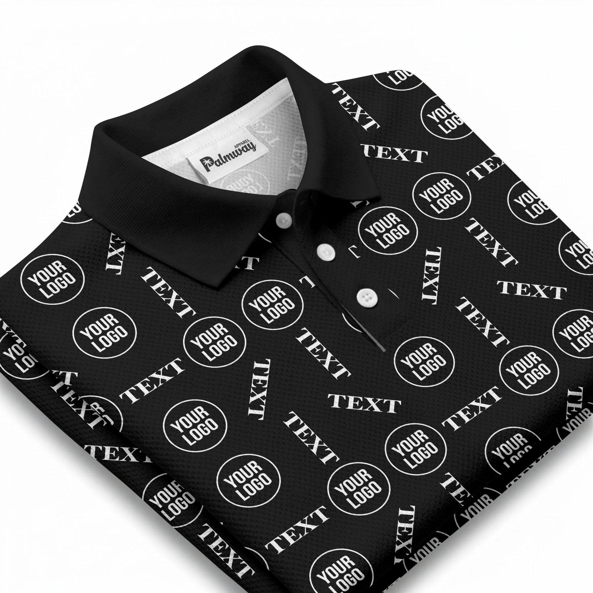 custom logo & text repeat all over print polo shirt