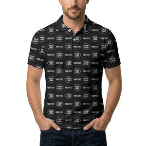 custom logo & text repeat pattern black polo shirt for men