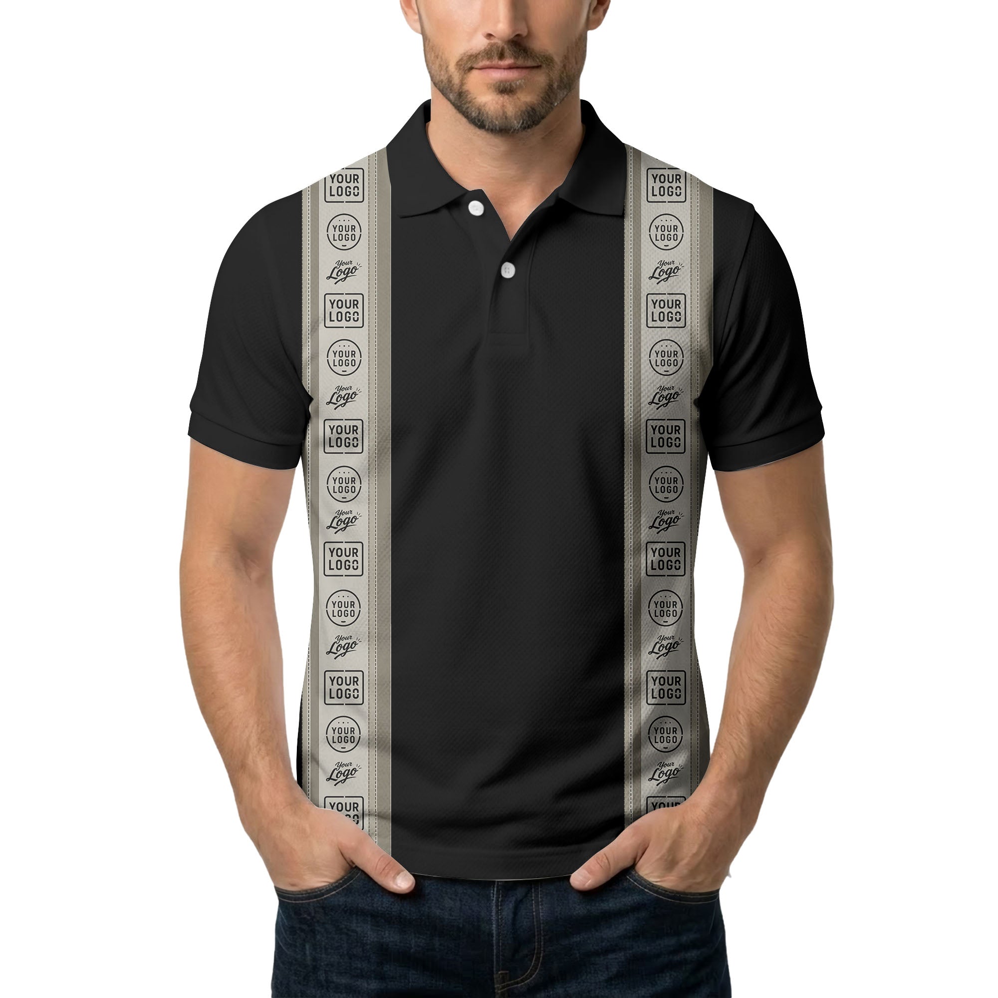 custom logo vertical stripe polo shirt for men - professional branding