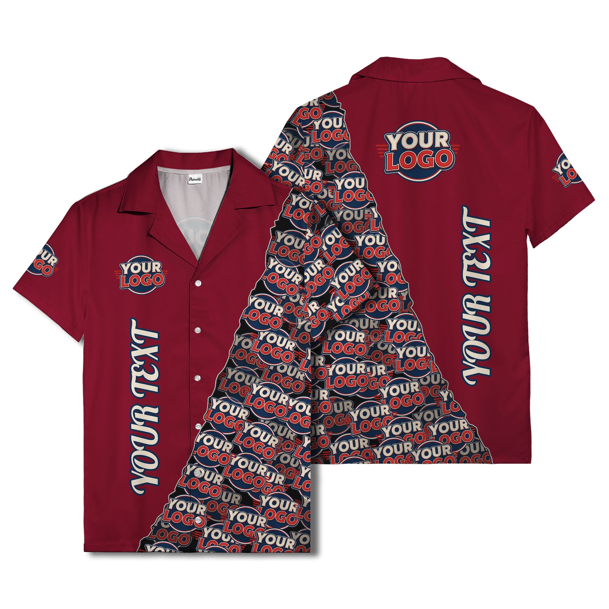 custom logo & vertical text repeat pattern hawaiian shirt