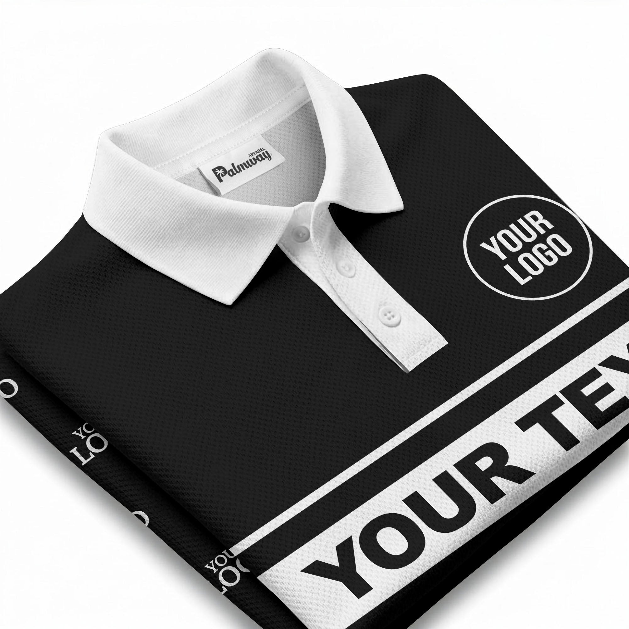 custom monogram logo repeat & text banner all over polo shirt