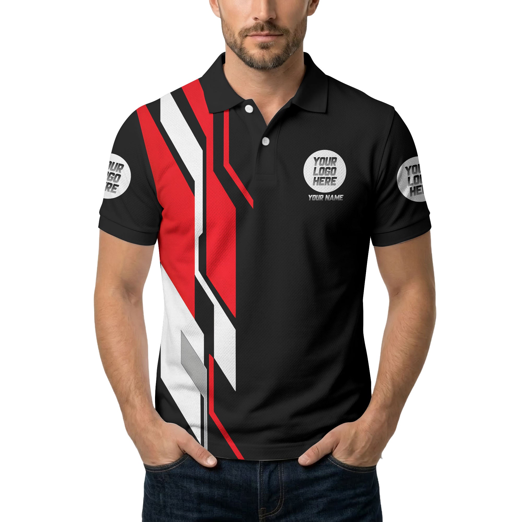 custom multi color geometric abstract modern men's performance polo shirt