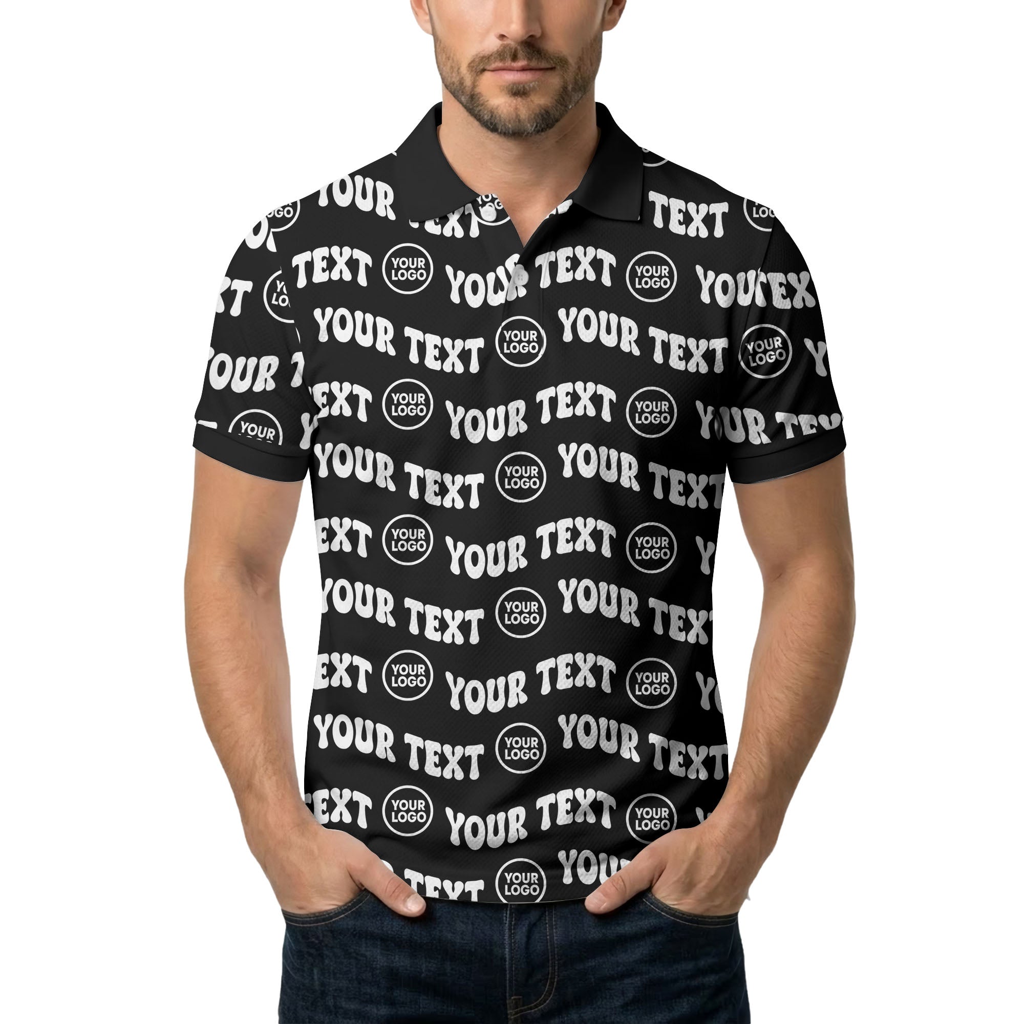 custom name & logo repeat black polo shirt
