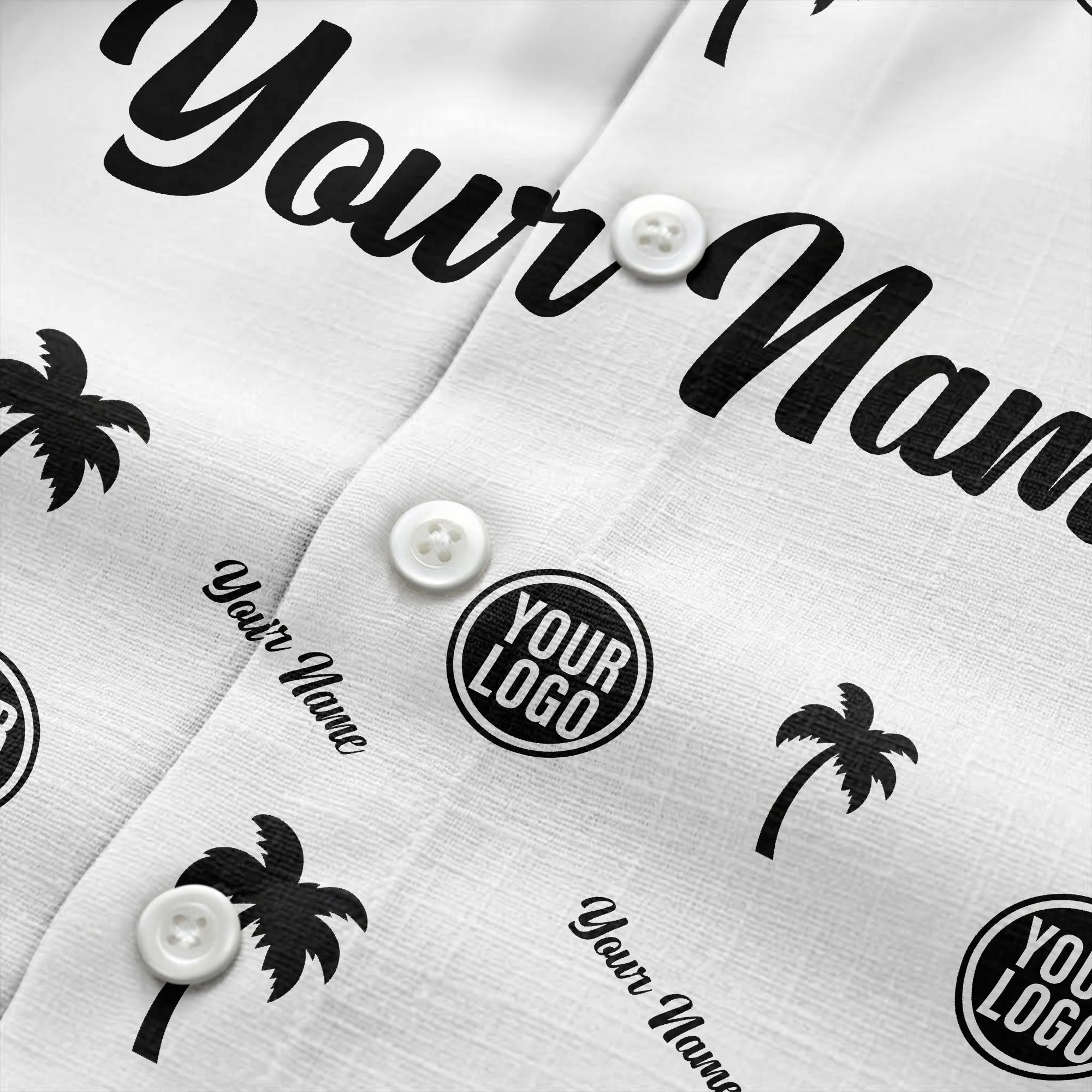custom palm tree silhouette & name logo black white hawaiian shirt