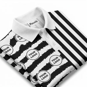 customizable black & white stripes with logo circles polo shirt