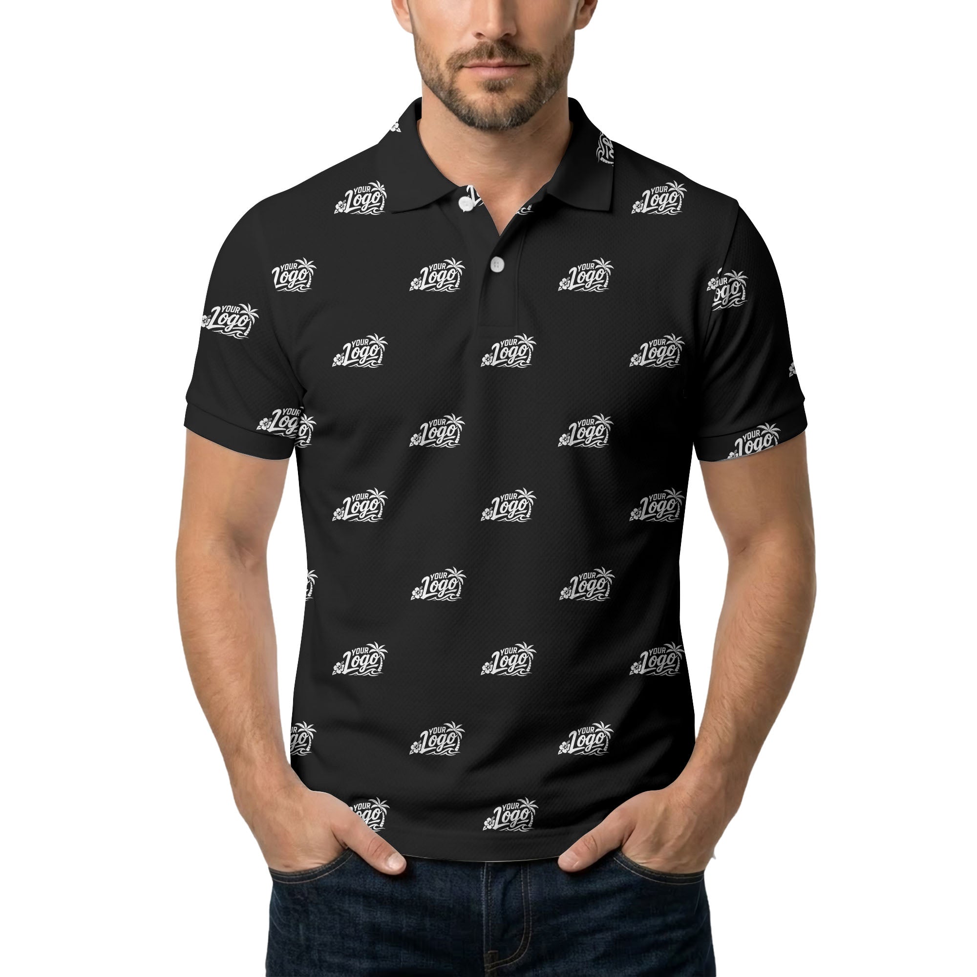 your logo repeat pattern black customizable professional polo shirt