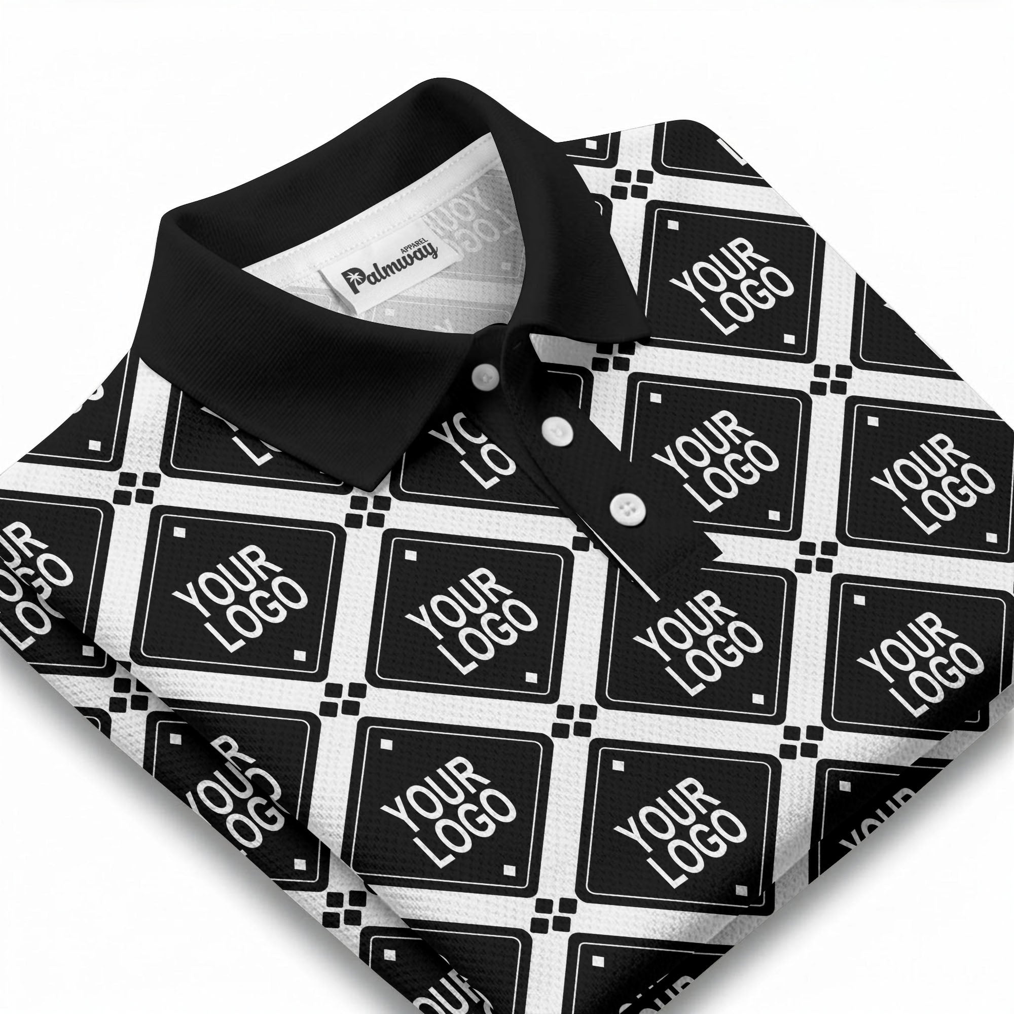 diamond grid logo repeat all over print polo shirt