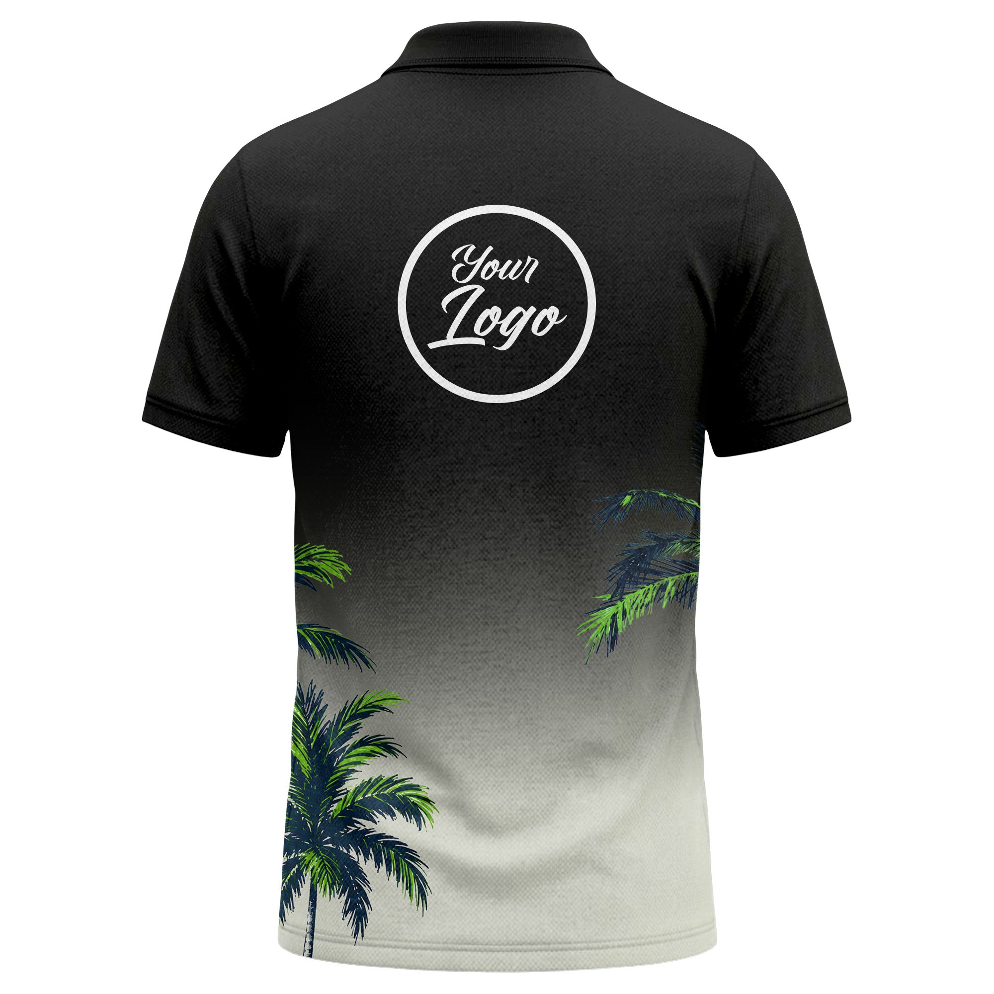 gradient fade palm trees silhouette polo shirt with custom text