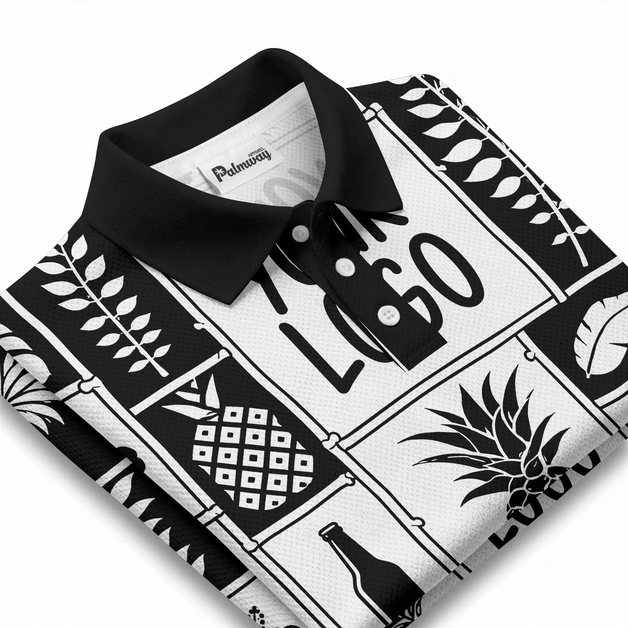 graphic pineapple & palm leaf repeat polo shirt for men
