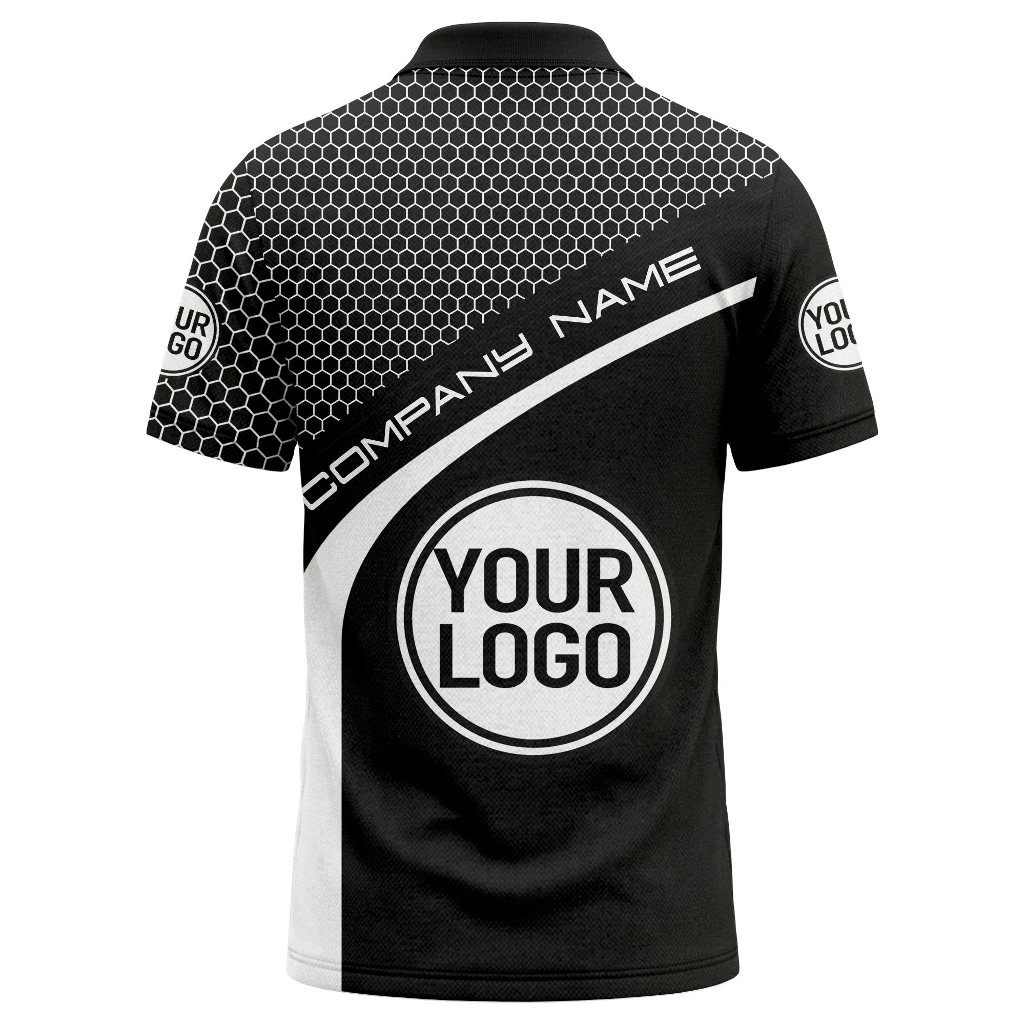 hexagonal grid monogram logo corporate polo shirt for men