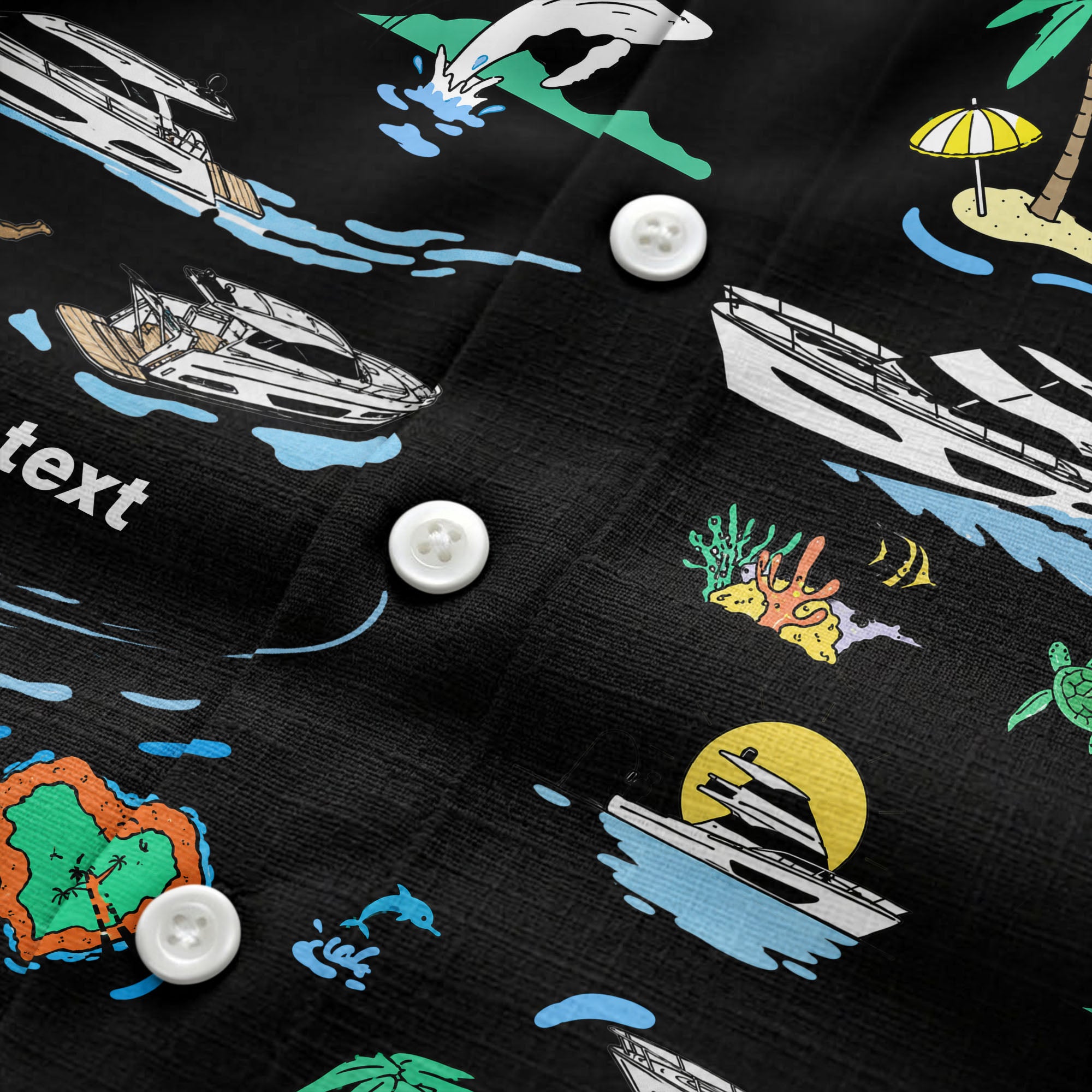 luxury yacht & heart-shaped island cartoon hawaiian shirt