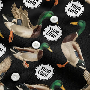 mallard ducks in flight hawaiian shirt with custom logo repeat pattern men's