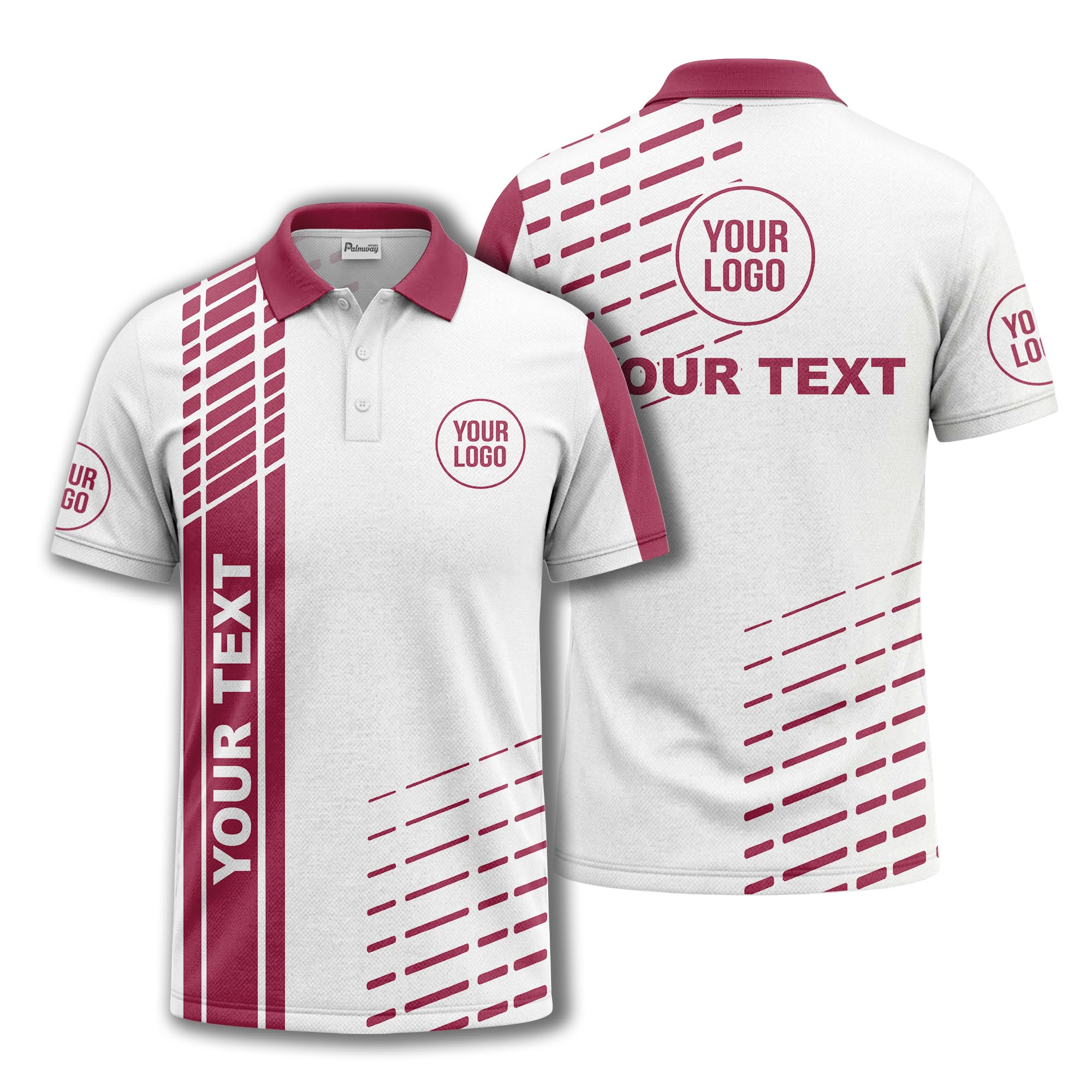 modern vertical stripe & dashed line graphic custom text logo polo shirt