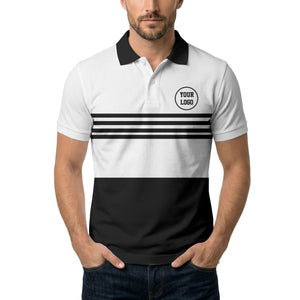 monochrome horizontal stripes & circular logo modern minimalist polo shirt for men