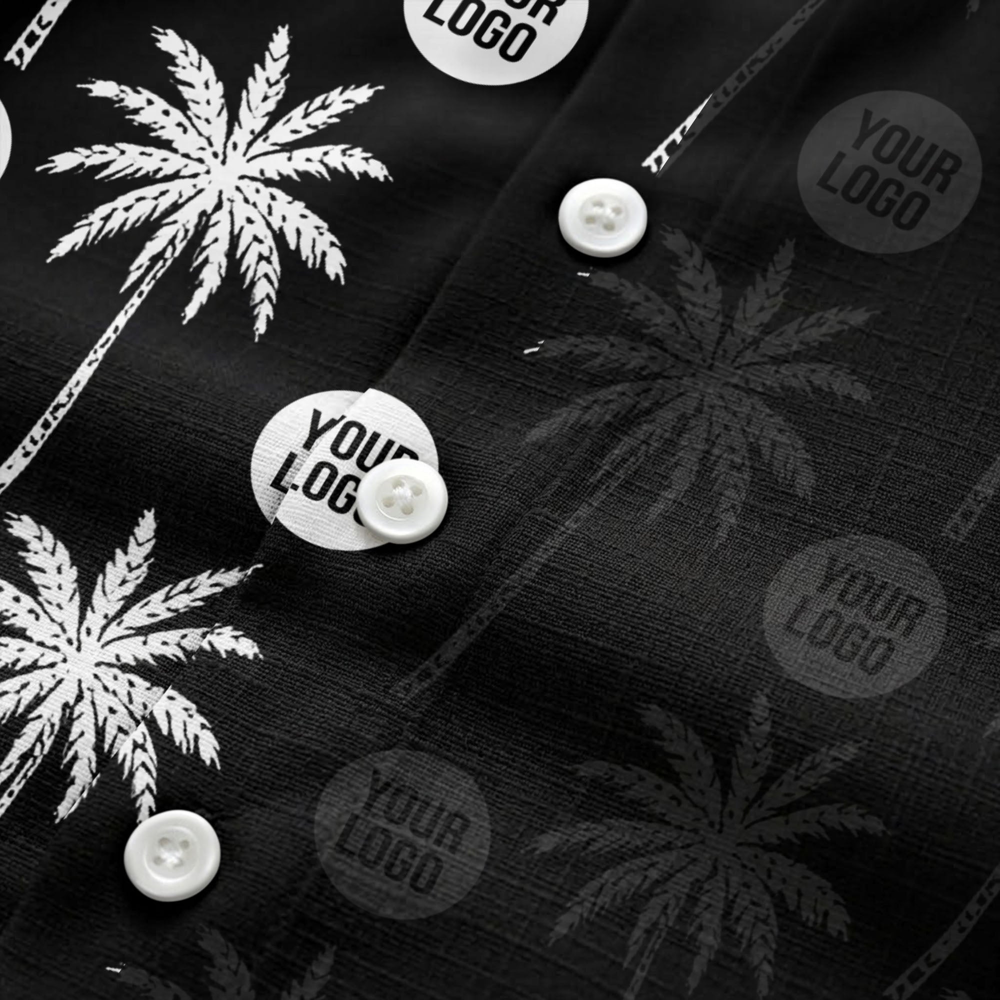 monochrome palm trees & custom logo repeat hawaiian shirt