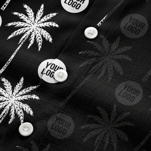 monochrome palm trees & custom logo repeat hawaiian shirt