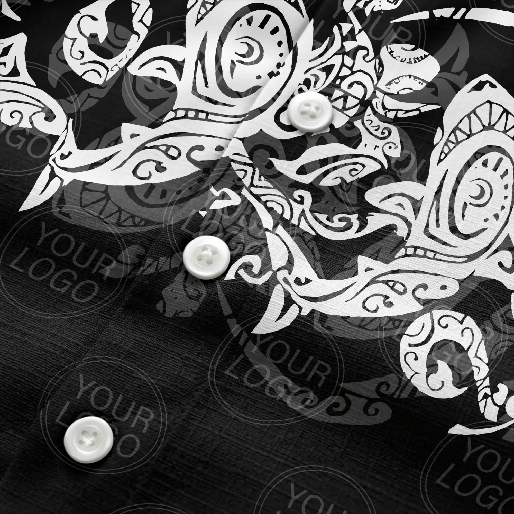 monochrome tribal turtle & sun motifs heritage hawaiian shirt