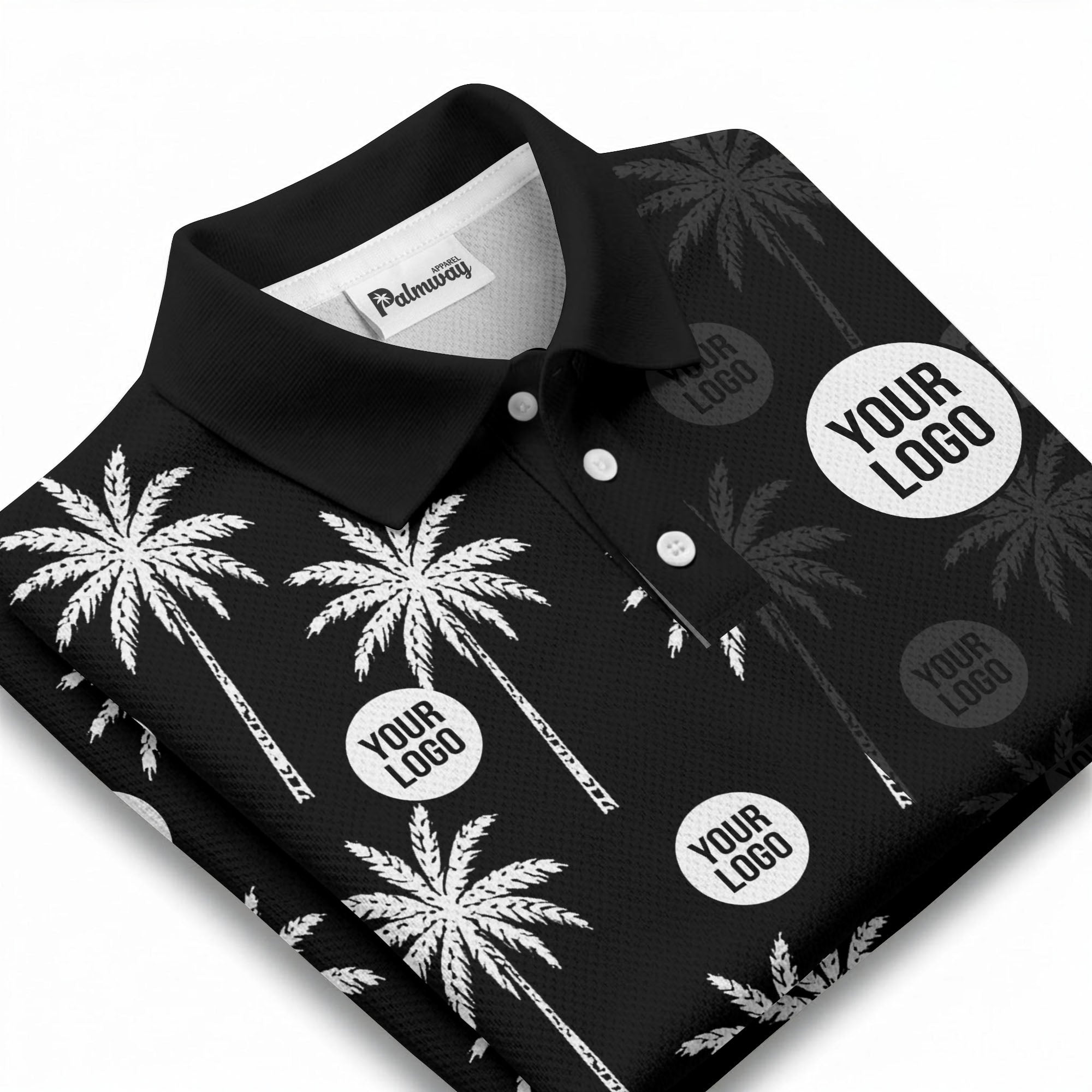 palm trees & custom logo circle repeat graphic polo shirt