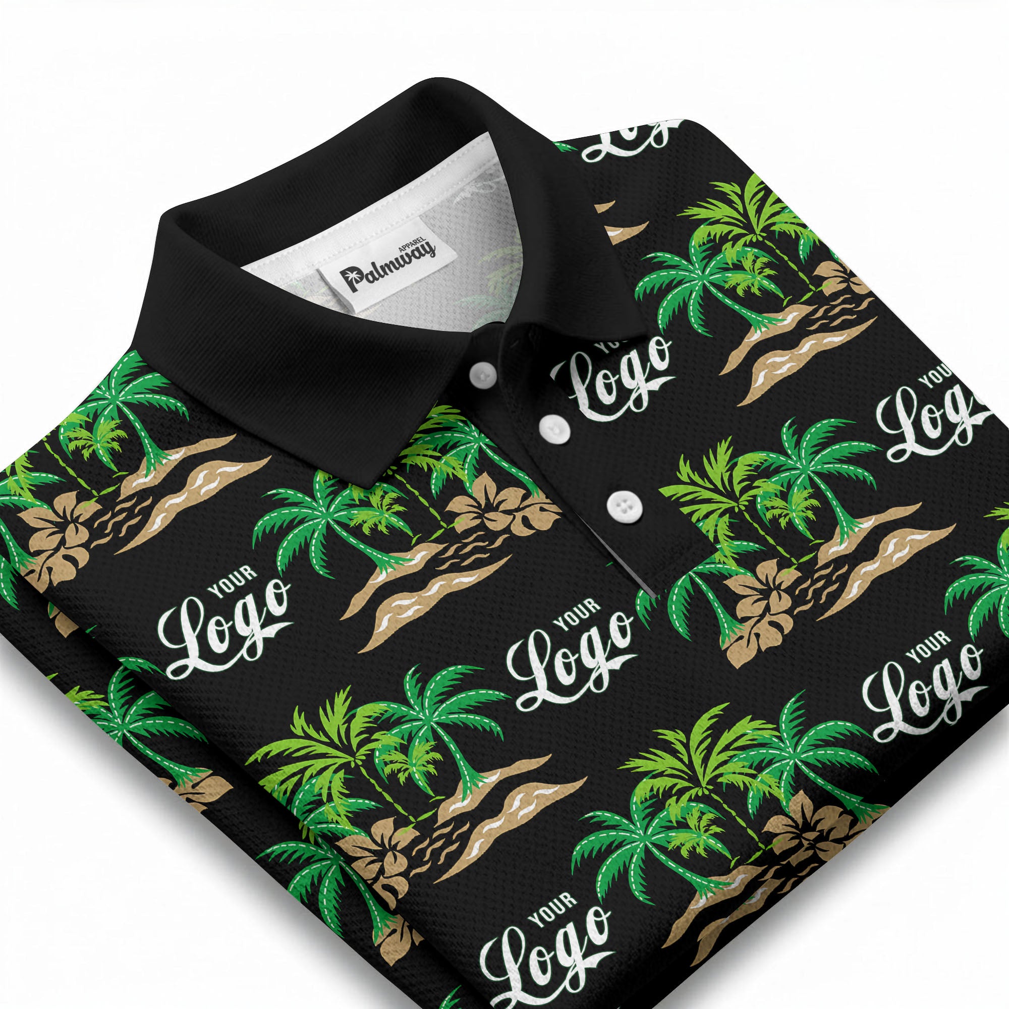 palm trees island scene repeat graphic polo shirt for men