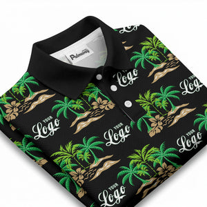 palm trees island scene repeat graphic polo shirt for men
