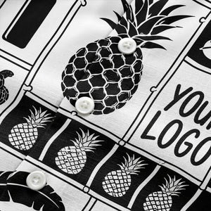 pineapple palm leaf sea turtle grid hawaiian shirt for men