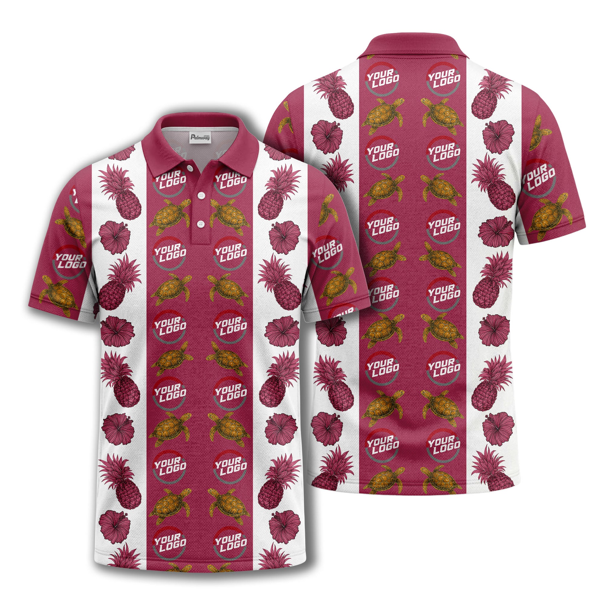pineapple sea turtle hibiscus custom logo polo shirt