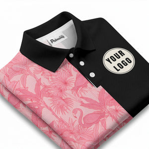 pink flamingo & tropical leaves patterned hawaiian shirt polo shirt