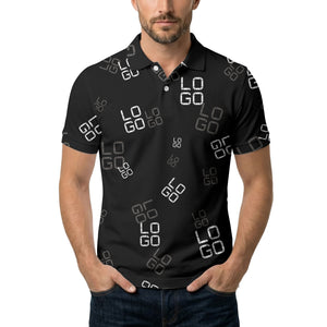 pixelated logo text pattern polo shirt | modern digital all-over design
