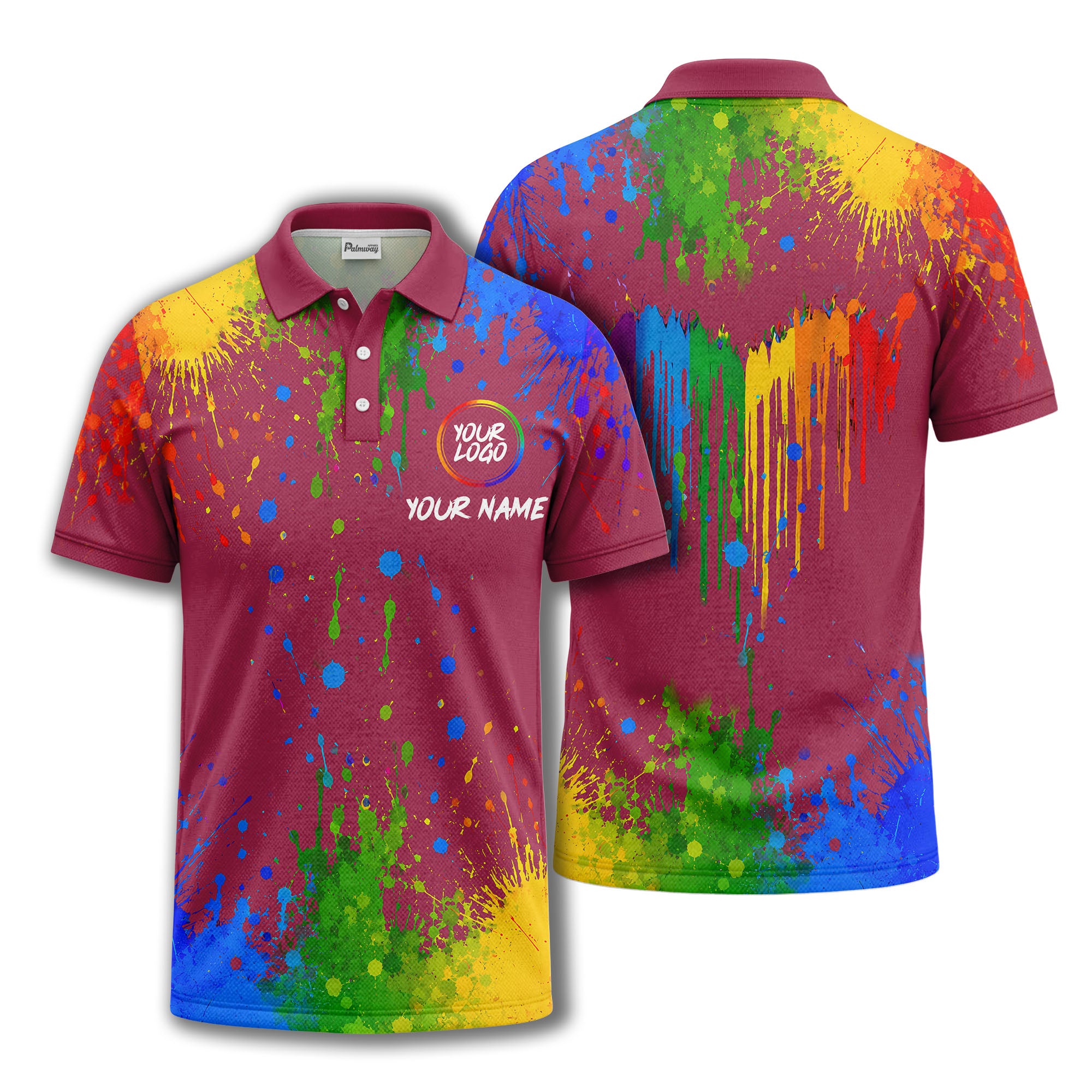 rainbow paint splatter custom logo personalized polo shirt