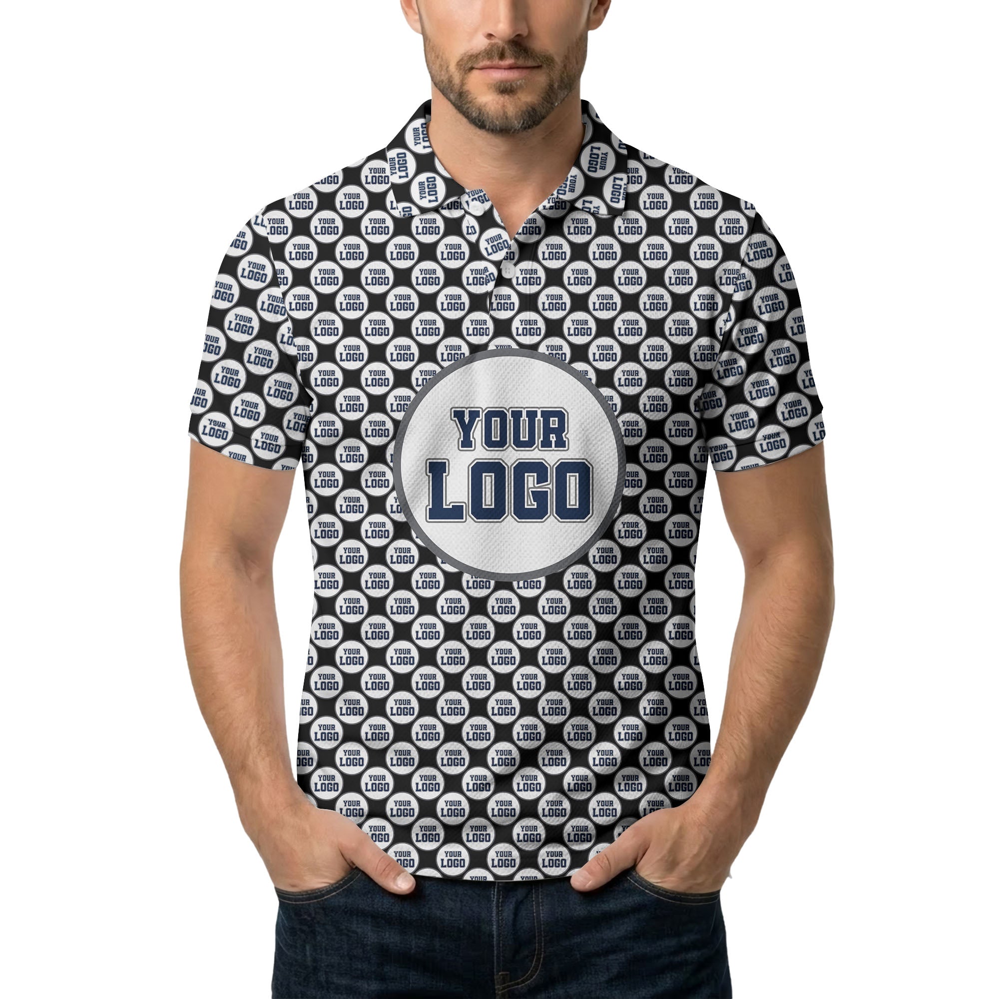 Repeating Personalized Logo Polo Shirt With Custom Text & Illustrated Icons