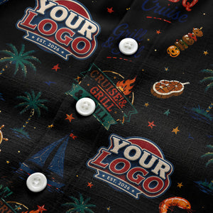 sailboats anchors ship wheels hamburger shrimp steak grill tools hawaiian shirt for men