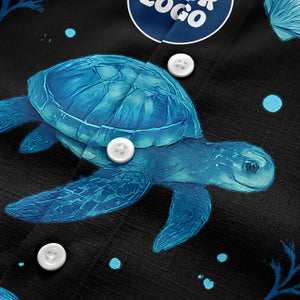 sea turtles & coral seashells aloha navy hawaiian shirt