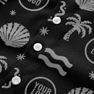 silver palm trees seashells sun waves vintage cartoon hawaiian shirt