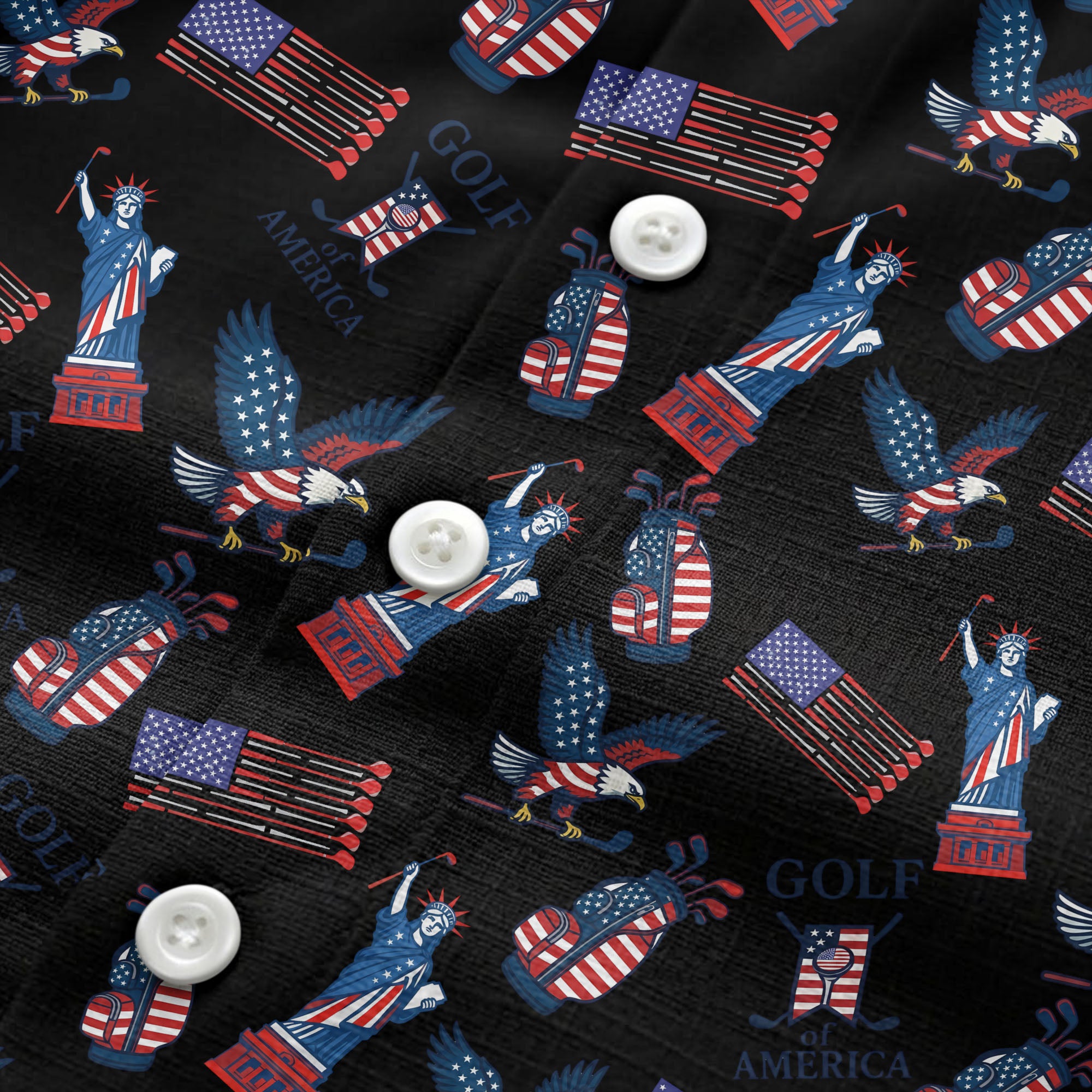 vintage 50s bald eagles & statue of liberty golf hawaiian shirt